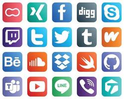 20 sociaal media pictogrammen voor uw ontwerpen zo net zo geluidswolk. literatuur. skypen. wattpad en tweet pictogrammen. veelzijdig en hoog kwaliteit vector