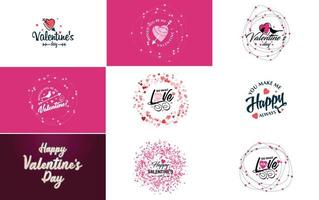 hand getekend zwart belettering Valentijnsdag dag en roze harten Aan wit achtergrond vector illustratie geschikt voor gebruik in ontwerp van kaarten. spandoeken. logo's. flyers. etiketten. pictogrammen. insignes. en stickers