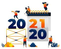 aftellen van 2020 tot 2021 met als thema verwijdering van de kalender van vorig jaar. vector illustratie concept kan worden gebruikt voor bestemmingspagina, sjabloon, ui ux, web, mobiele app, poster, banner, website, flyer