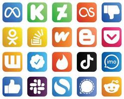 20 sociaal media pictogrammen voor uw ontwerpen zo net zo zak. blogger. odnoklassniki. literatuur en overloop pictogrammen. veelzijdig en hoog kwaliteit vector