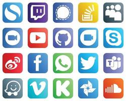 20 hoog resolutie sociaal media pictogrammen zo net zo google duo. video. overloop. youtube en vergadering pictogrammen. modern en professioneel vector