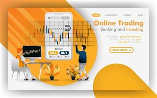 forex online handel, bankieren, investeringen vector illustratie concept, mensen bepalen investeringen. gemakkelijk te gebruiken voor website, banner, bestemmingspagina, brochure, flyer, print, mobiel, poster, sjabloon, ui