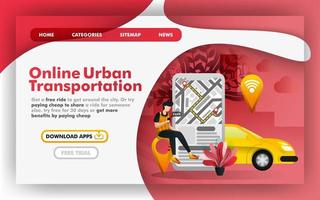 mobiel stedelijk stadsvervoer platte vector illustratie concept, online levering taxiservice. gemakkelijk te gebruiken voor website, banner, bestemmingspagina, brochure, flyer, print, mobiele app, poster, sjabloon, ui