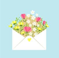 voorjaar bloemen in een envelop. groet kaart voor moeder dag, maart 8, verjaardag. vector