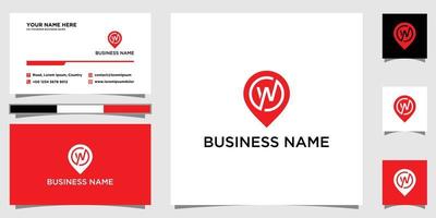 minimalistische w brief logo in pin plaats modern concept met bedrijf kaart vector