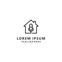 podcast huis huis, huis muziek, wijnoogst microfoon logo ontwerp icoon vector inspiratie