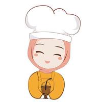 reeks halal eigengemaakt logo sjabloon elementen met moslim schattig vrouw chef met hijab Holding toetje doos, bakkerij, taart, keuken gereedschap en gezegde dank u voor uw bestellen illustratie vector