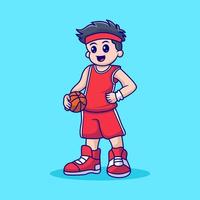 jongen is spelen basketbal vector