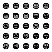 glyph pictogrammen voor emoji's. vector