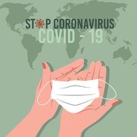stop coronavirus pandemie met handen met masker vector