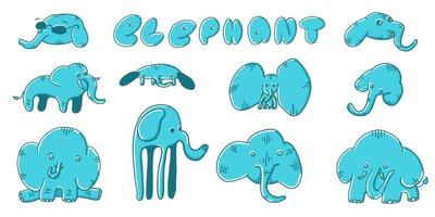 olifanten reeks in verschillend situaties. vector illustratie in tekenfilm vlak stijl geïsoleerd Aan wit achtergrond.