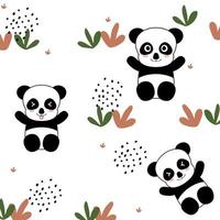 vector schattig panda tekenfilm naadloos patroon dier met blad