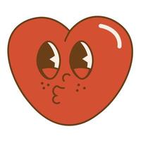 groovy lief hart.blij valentijnsdag dag. funky gelukkig hart karakter in modieus retro Jaren 60 jaren 70 tekenfilm stijl vector