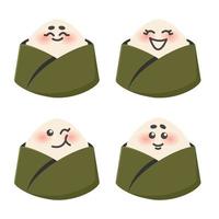 nationaal Japans gerecht. reeks van tekenfilm onigiri met divers emoties. vector