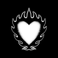 vlammend hart kunst illustratie hand- getrokken zwart en wit vector voor tatoeëren, sticker, logo enz