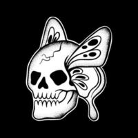 schedel vlinder kunst illustratie hand- getrokken zwart en wit vector voor tatoeëren, sticker, logo enz