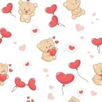 naadloos patroon met teddy bears en harten. vector