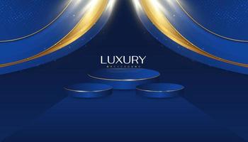 luxe blauw en goud achtergrond met gouden licht en 3d podium voor Product Scherm vector