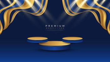 luxe blauw en goud achtergrond met gouden licht en 3d podium voor Product Scherm vector