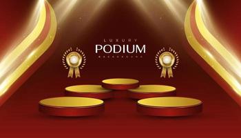 rood en goud podium met gouden medailles en gloeiend licht effect voor Product Scherm vector