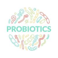 probiotica hand- getrokken logo. wetenschappelijk vector illustratie in schetsen stijl