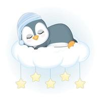 schattig weinig pinguïn slapen Aan de wolk vector