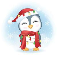 schattig pinguïn en lamp kerstmis. Kerstmis seizoen illustratie. vector