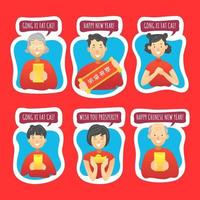 chinees nieuwjaar stickers met familiekarakter vector