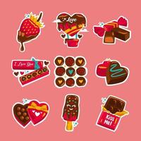 Valentijnsdag chocolade stickers vector