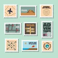 op reis postzegel sticker reeks vector
