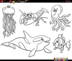 tekenfilm zee leven dier tekens reeks kleur bladzijde vector