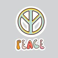 jaren 70 stijlen vector tekening sticker. vrede teken, belettering vrede.
