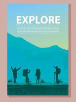 vector brochure kaarten set. reizen concept van ontdekken, verkennen en observeren natuur. hiking. avontuur toerisme. vlak ontwerp sjabloon van folder, tijdschrift, boek omslag, banier, uitnodiging, poster.