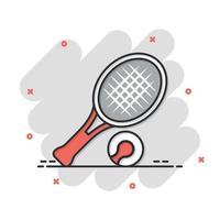 tennis racket icoon in grappig stijl. gaming racket tekenfilm vector illustratie Aan geïsoleerd achtergrond. sport werkzaamheid plons effect teken bedrijf concept.