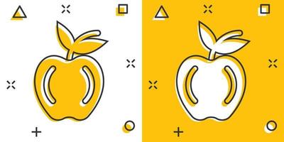 appel icoon in grappig stijl. vers fruit tekenfilm vector illustratie Aan wit geïsoleerd achtergrond. sappig voedsel plons effect bedrijf concept.