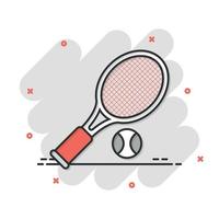 tennis racket icoon in grappig stijl. gaming racket tekenfilm vector illustratie Aan geïsoleerd achtergrond. sport werkzaamheid plons effect teken bedrijf concept.