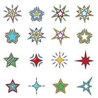 een reeks van tekenfilm kleurrijk vector illustraties van sterren geïsoleerd Aan een wit achtergrond.