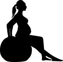 silhouet kunst van yoga poses prenataal pilates Sportschool boll voor zwanger vrouwen, vector illustratie