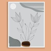 botanisch muur kunst vector. aardetint boho gebladerte lijn kunst tekening met abstract vormen. abstract fabriek kunst ontwerp voor afdrukken, omslag, behang, en minimaal en natuurlijk muur kunst. vector