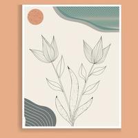 botanisch muur kunst vector. aardetint boho gebladerte lijn kunst tekening met abstract vormen. abstract fabriek kunst ontwerp voor afdrukken, omslag, behang, en minimaal en natuurlijk muur kunst. vector