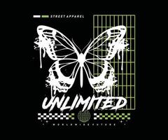 druipend vlinder silhouet in verstuiven verf stijl met onbeperkt slogan, voor streetwear en stedelijk stijl t-shirts ontwerp, hoodies, enz vector