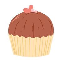 chocola koekje of muffin versierd met harten. vector geïsoleerd tekenfilm illustratie van nagerecht.