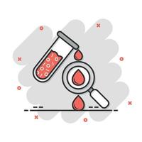 bloed test buis icoon in grappig stijl. hematologie tekenfilm vector illustratie Aan geïsoleerd achtergrond. laboratorium fles plons effect teken bedrijf concept.