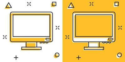 persoonlijk computer in grappig stijl. bureaublad pc tekenfilm vector illustratie Aan geïsoleerd achtergrond. toezicht houden op Scherm plons effect teken bedrijf concept.