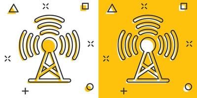 antenne toren icoon in grappig stijl. omroep tekenfilm vector illustratie Aan wit geïsoleerd achtergrond. Wifi plons effect bedrijf concept.