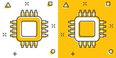 computer CPU icoon in grappig stijl. stroomkring bord tekenfilm vector illustratie Aan wit geïsoleerd achtergrond. moederbord spaander plons effect bedrijf concept.