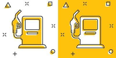 brandstof pomp icoon in grappig stijl. gas- station tekenfilm teken vector illustratie Aan wit geïsoleerd achtergrond. benzine plons effect bedrijf concept.