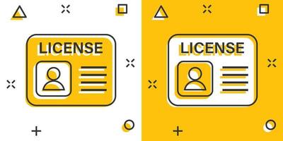 bestuurder licentie icoon in grappig stijl. ID kaart kaart tekenfilm vector illustratie Aan wit geïsoleerd achtergrond. identiteit plons effect bedrijf concept.