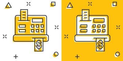 contant geld registreren icoon in grappig stijl. controleren machine tekenfilm vector illustratie Aan wit geïsoleerd achtergrond. betaling plons effect bedrijf concept.