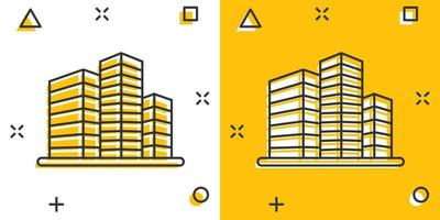 gebouw icoon in grappig stijl. stad- wolkenkrabber appartement tekenfilm vector illustratie Aan wit geïsoleerd achtergrond. stad toren plons effect bedrijf concept.